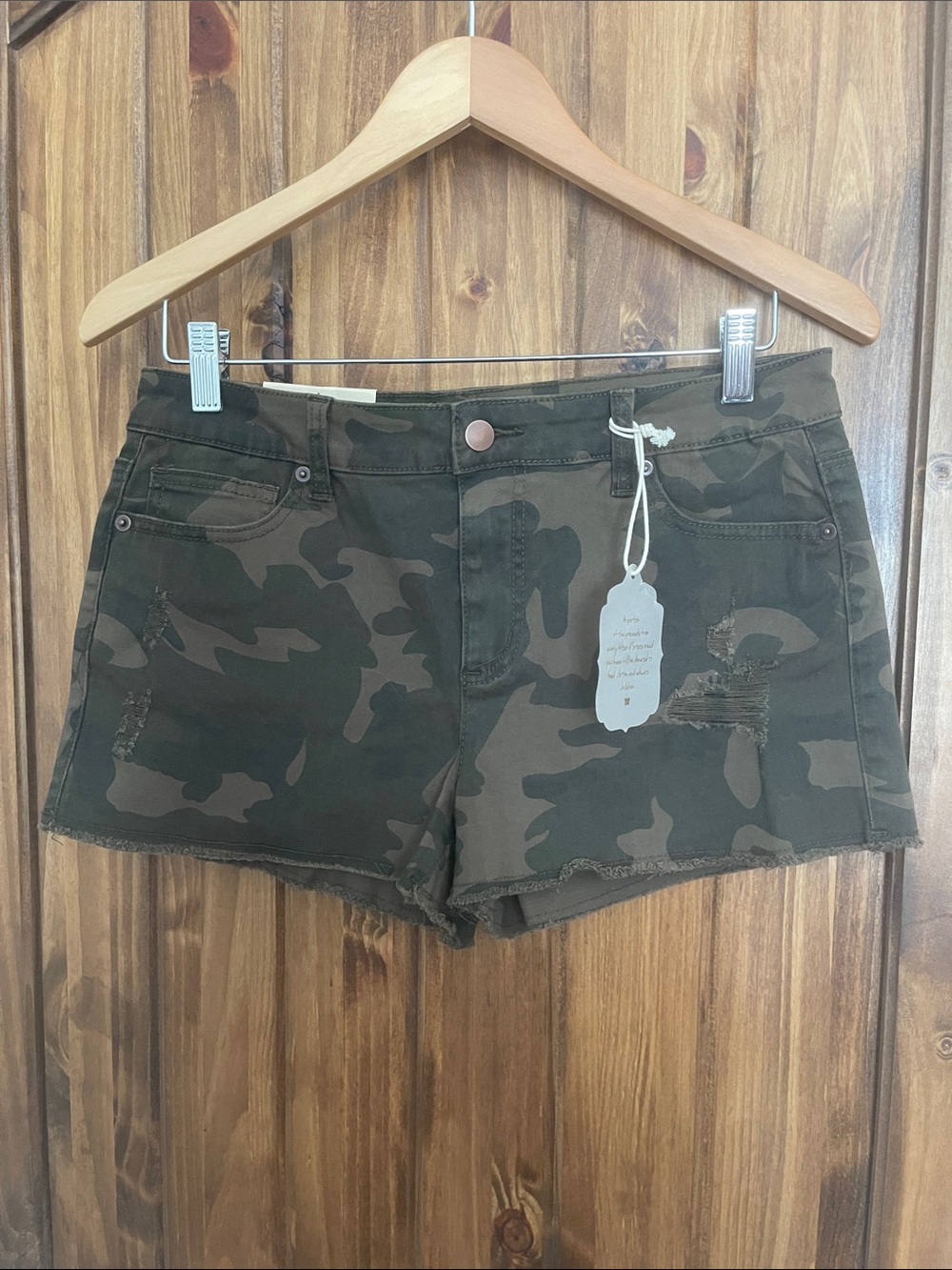 Altar'd State Camo Distressed Shorts in Olive & Dark Green